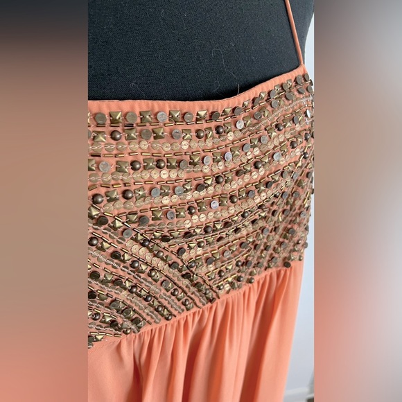 Maxi Peach Dress By French Brand Promod EU Size L.Sequin jacket sold separately - Picture 3 of 4